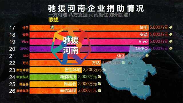 数据可视化:郑州特大暴雨!70家企业捐款援助一览!河南挺住!