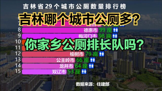 吉林29个城市公厕数量排行榜,看看你的家乡有多少公厕?