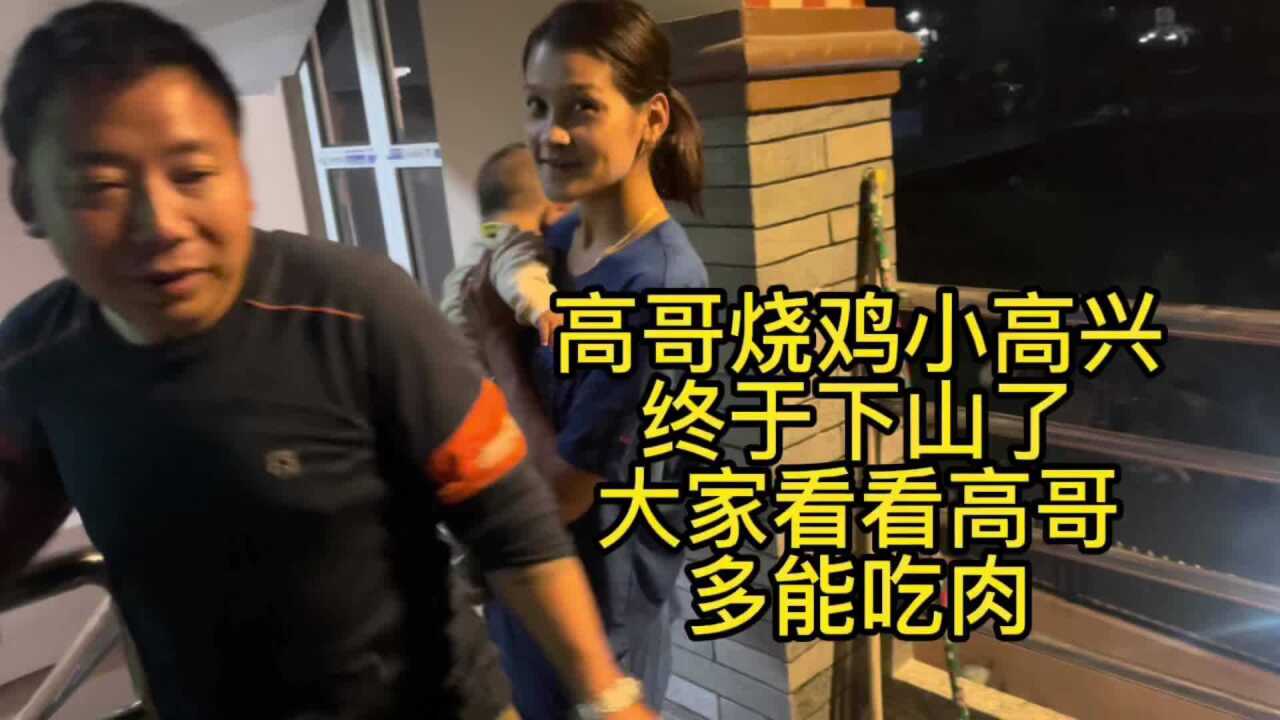 高哥烧鸡带着小高兴终于下山了 大家看看高哥多能吃肉