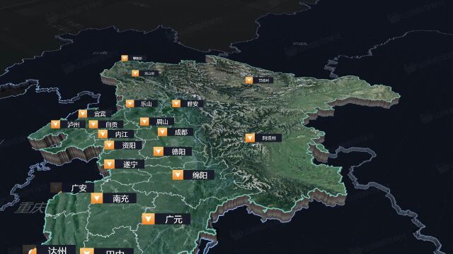 【山海鲸可视化模板】四川省3D地图写实风三维地图
