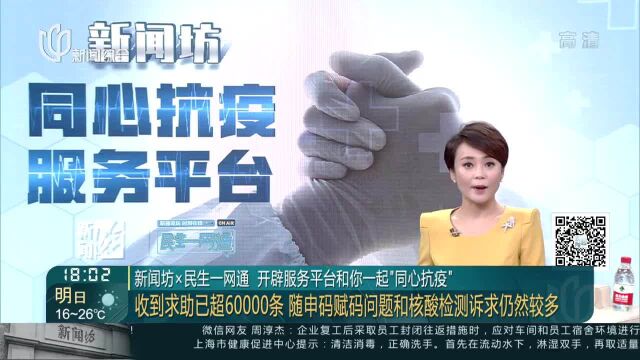 新闻坊x民生一网通 开辟服务平台和你一起“同心抗疫” 收到求助已超60000条 随申码赋码问题和核酸检测诉求仍然较多