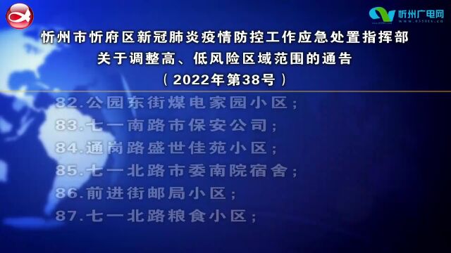 忻州市忻府区新冠肺炎疫情防控工作应急处置指挥部关于调整高、低风险区域范围的通告