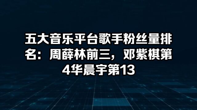 五大音乐平台歌手粉丝数量排名:周薛林前三,华晨宇邓紫棋榜上有名