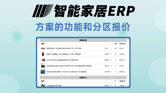 智能家居方案报价按分区和按功能分类