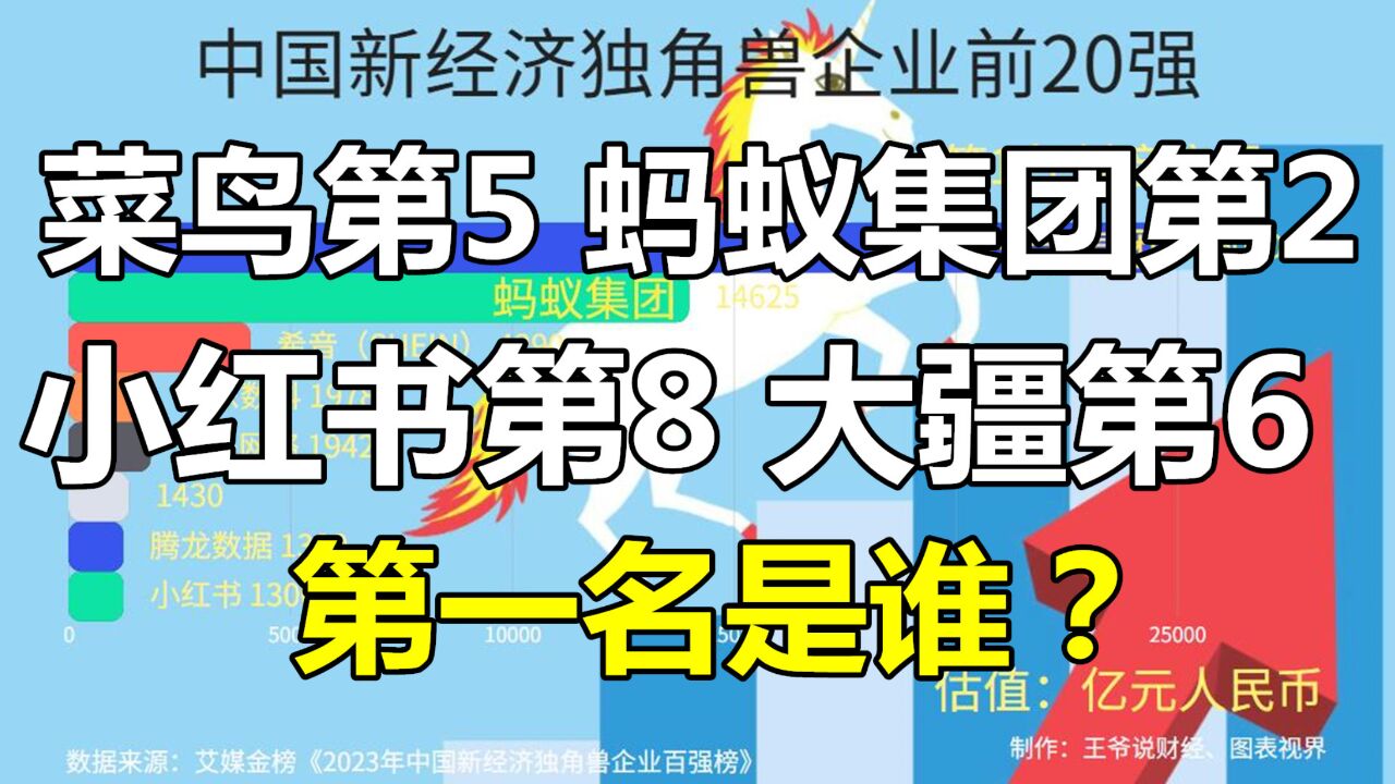 中国新经济独角兽前20强:菜鸟网络第5,蚂蚁集团第2,小红书第8,第1是谁?