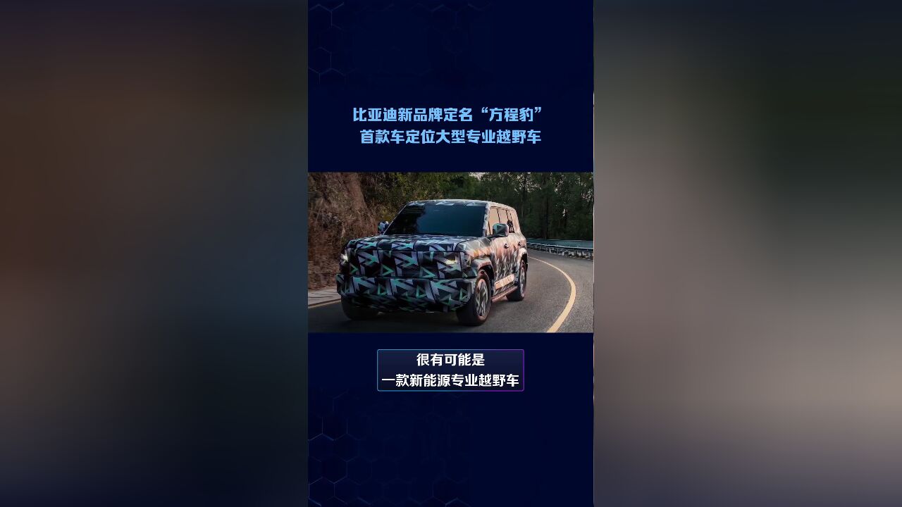 比亚迪新品牌定名“方程豹” 首款车定位大型专业越野车