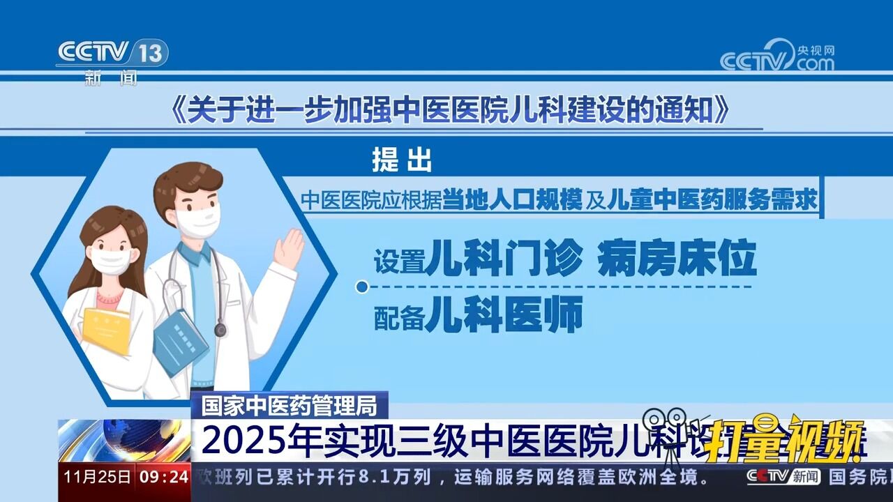 国家中医药管理局:2025年实现三级中医医院儿科设置全覆盖