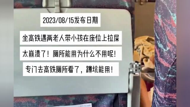 坐高铁遇两老人带小孩在座位上拉屎 太崩溃了!