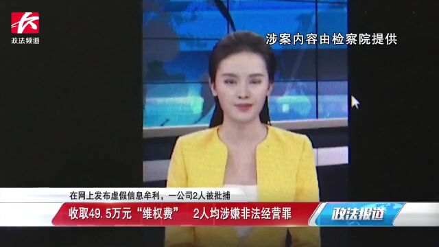 在网上发布虚假信息牟利,一公司2人被批捕