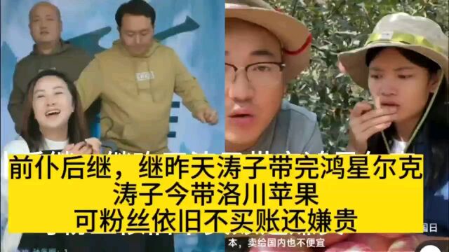 前仆后继,继昨天涛子带完鸿星尔克,涛子今带洛川苹果,可粉丝依旧不买账还嫌贵