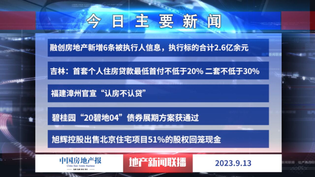 地产新闻联播丨融创房地产新增6条被执行人信息,执行标的合计2.6亿余元