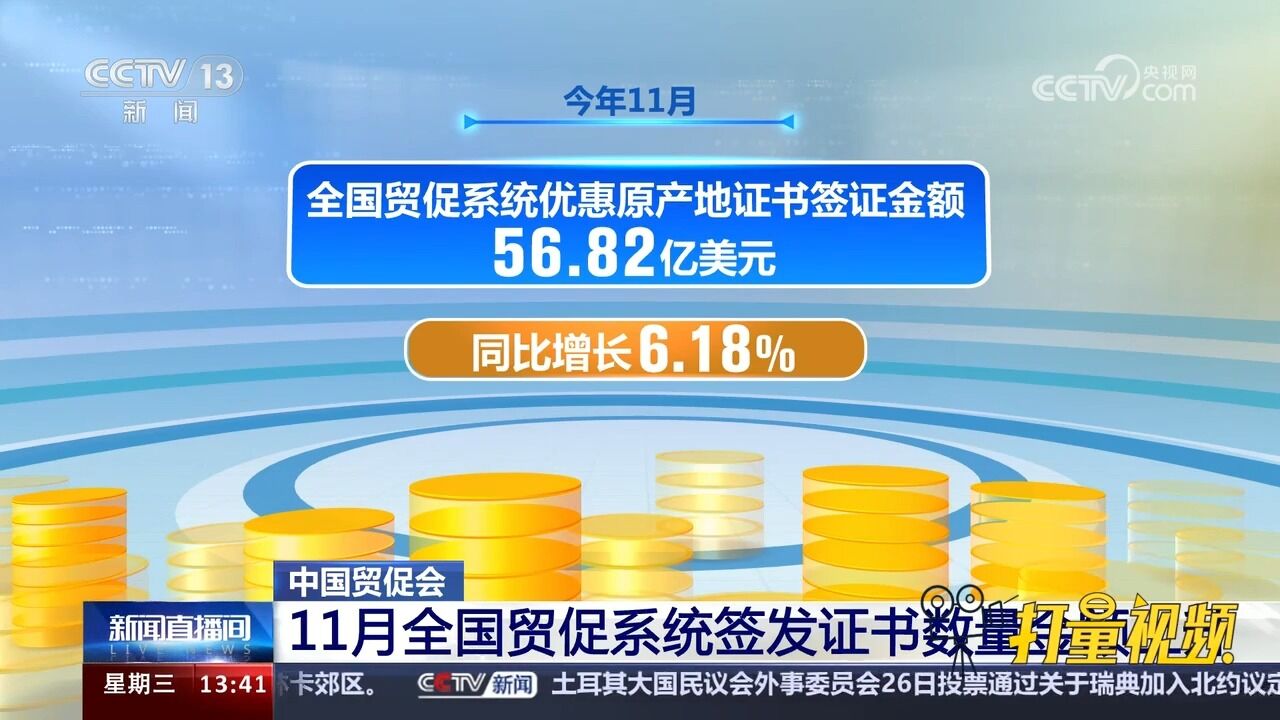 中国贸促会:11月全国贸促系统签发证书数量金额上升