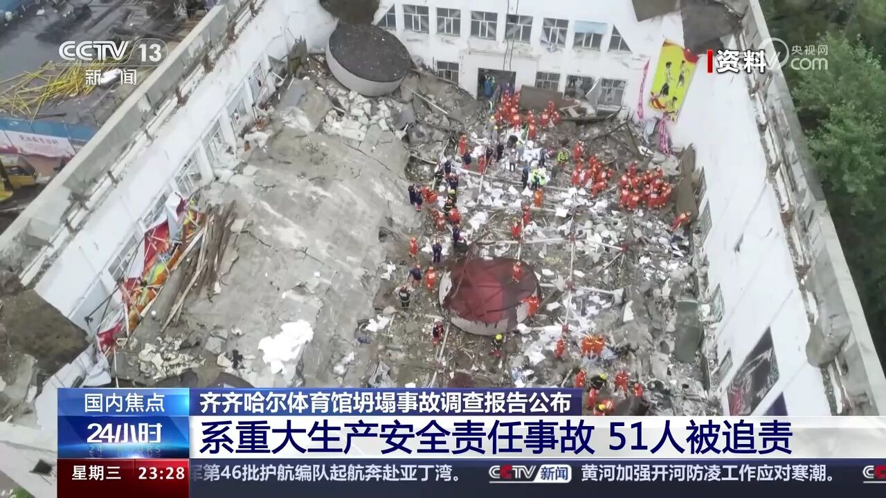 齐齐哈尔体育馆坍塌事故调查报告公布 系重大生产安全责任事故 51人被追责