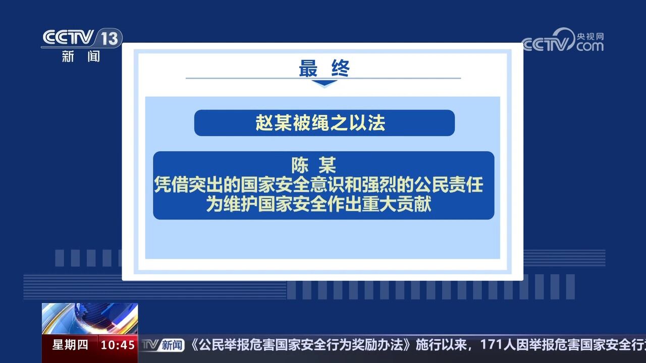 陈某不惧威胁举报间谍行为作出重大贡献