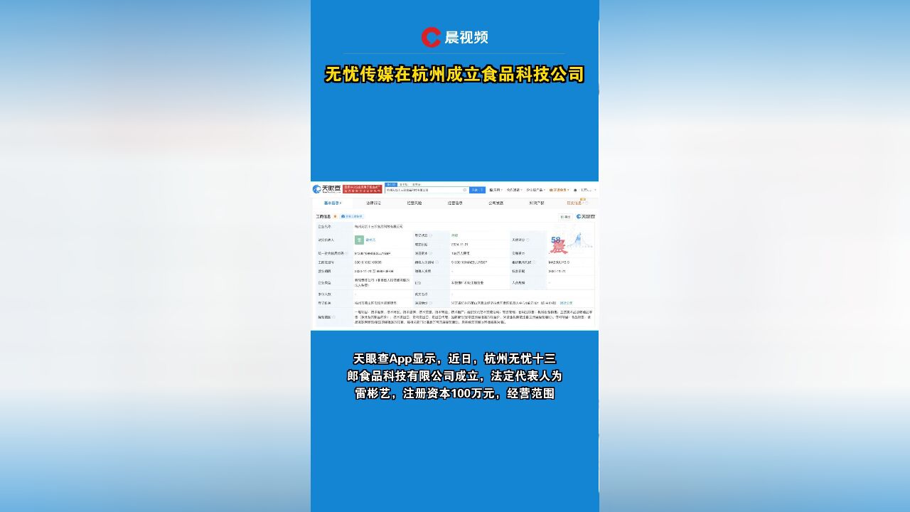 无忧传媒在杭州成立食品科技公司