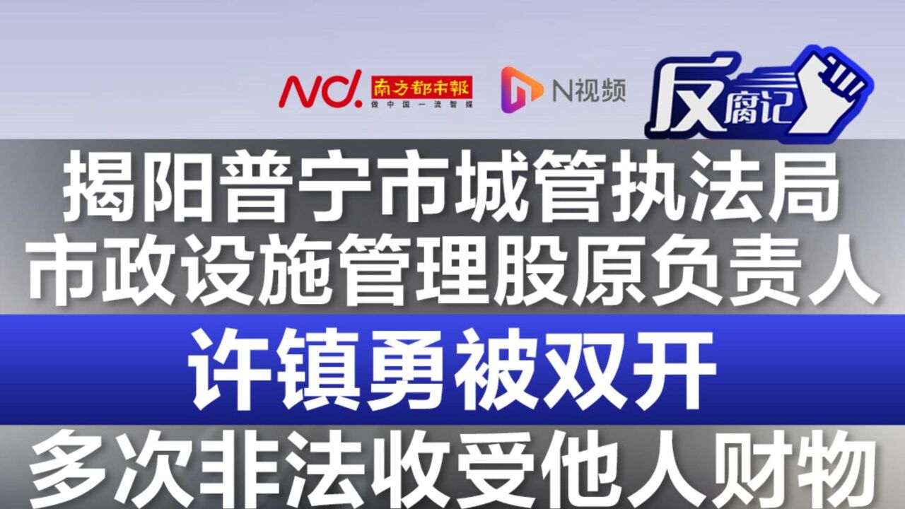 揭阳普宁市城管执法局市政设施管理股原负责人许镇勇被双开