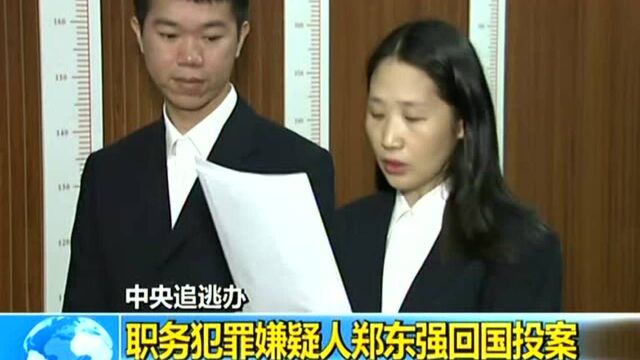 中央追逃办 职务犯罪嫌疑人郑东强回国投案