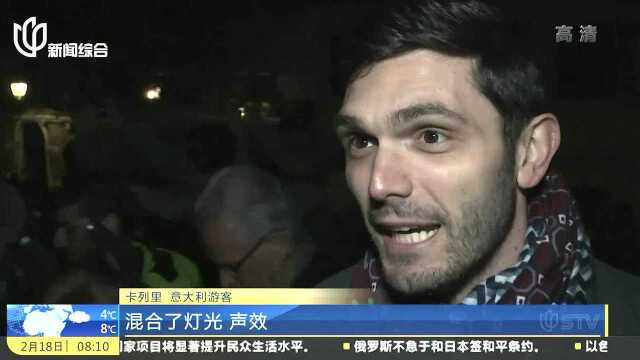 意大利:“月亮船”漂浮夜空 威尼斯开启“狂欢模式”