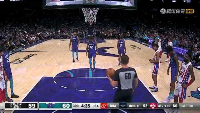NBA常规赛：篮网vs黄蜂第3节中文解说回放
