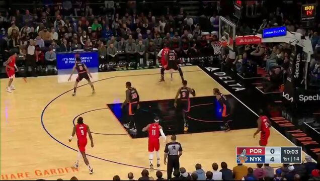 NBA常规赛：开拓者vs尼克斯第1节英文原声回放
