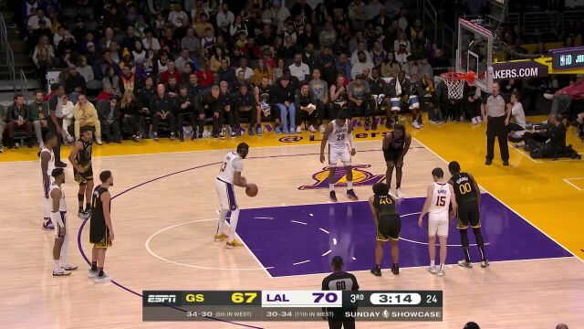 NBA常规赛：勇士vs湖人第3节英文原声回放