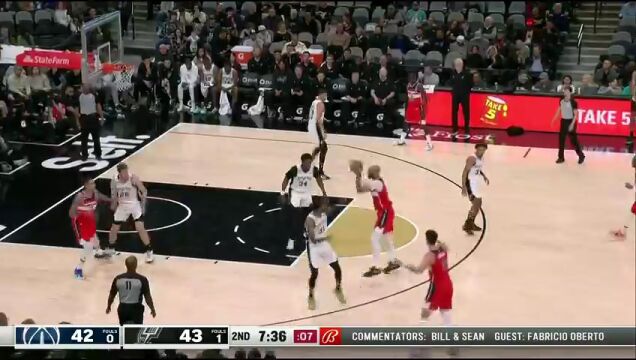 NBA常规赛：奇才vs马刺第2节英文原声回放