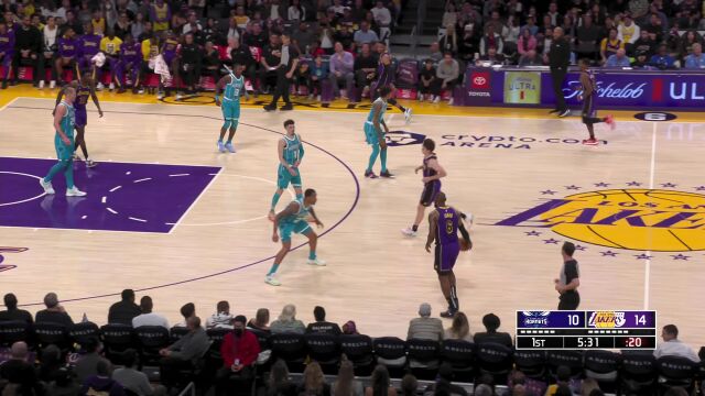 黄蜂vs湖人精华回放 詹姆斯空砍34+8鲍尔23+8+8率队险胜