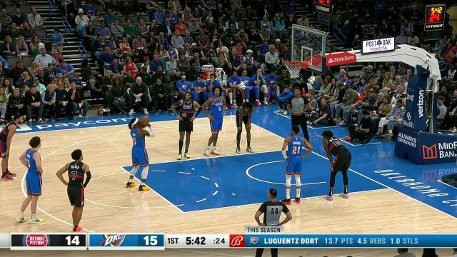  NBA常规赛：活塞vs雷霆第1节中文解说回放