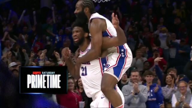 感情真的好！恩比德致命三分杀死比赛后哈登跳到大帝背后