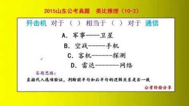 2015山东公考真题,类比推理,歼击机对军事相当于卫星对于通信吗