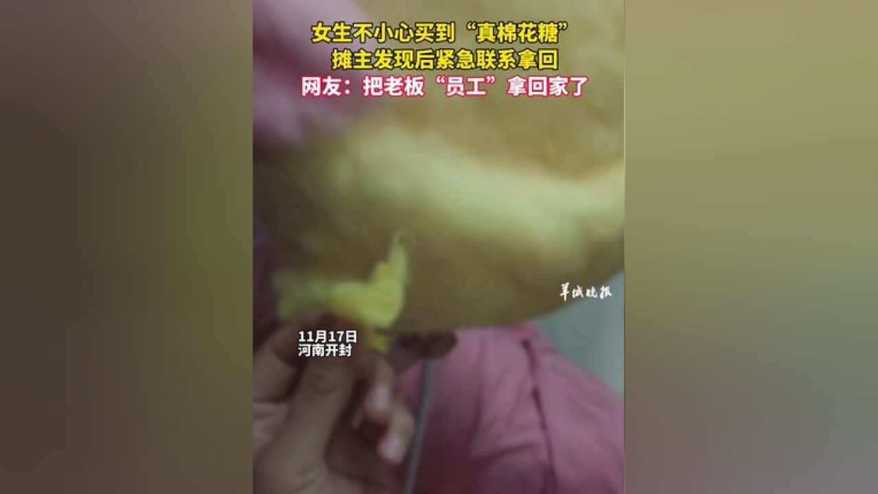 女生不小心买到“真棉花糖” 摊主发现后紧急联系拿回 网友:把老板“员工”拿回家了