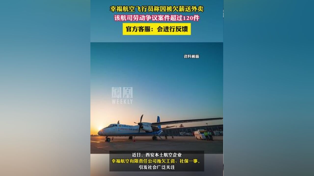 幸福航空飞行员称因被欠薪送外卖,该航司劳动争议案件超过120件,官方客服回应:已收到相关信息,会进行反馈