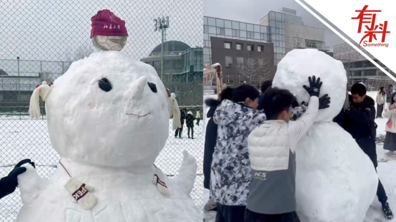 来自北方大学生的专属快乐!北京迎来初雪 北大学生堆起巨型雪人