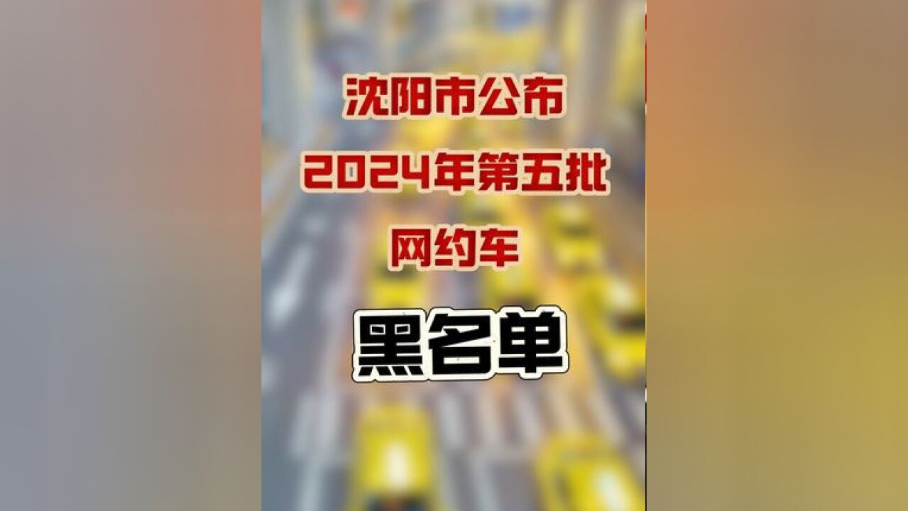 沈阳市公布2024年第五批网约车黑名单