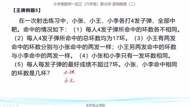 逻辑推理:如何根据已知条件来推算每名射手的命中环数