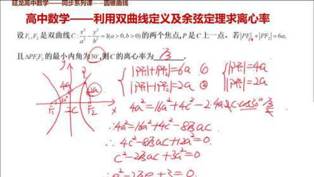 高中数学同步课程 利用双曲线定义及余弦定理求离心率