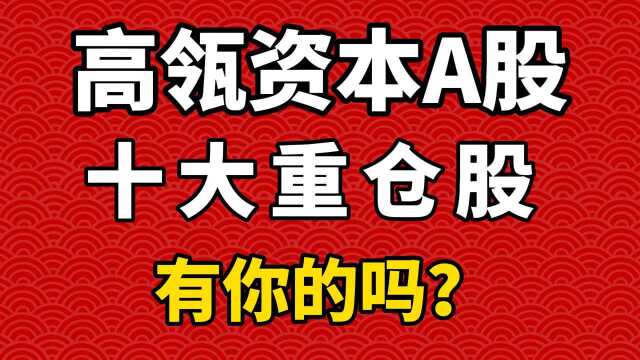 高瓴资本A股十大重仓股,有你的吗?