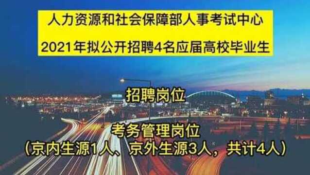 开始报名啦!人力资源和社会保障部人事考试中心2021年拟公开招聘4名应届高校毕业生