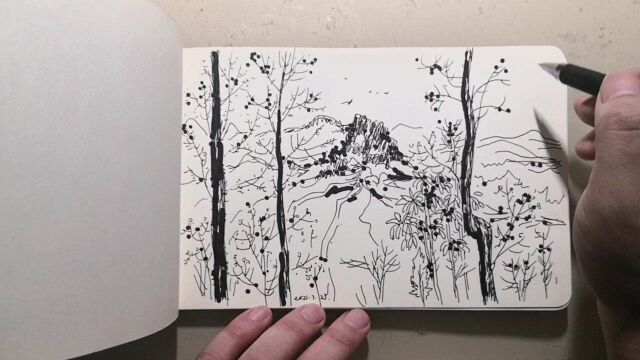 江南风景小品画,妩媚清丽秀气,点划黑白,白鸟山青花欲燃!