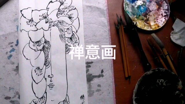 白描佛像禅意画