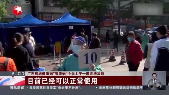 广东省级健康码“粤康码”今天上午一度无法加载