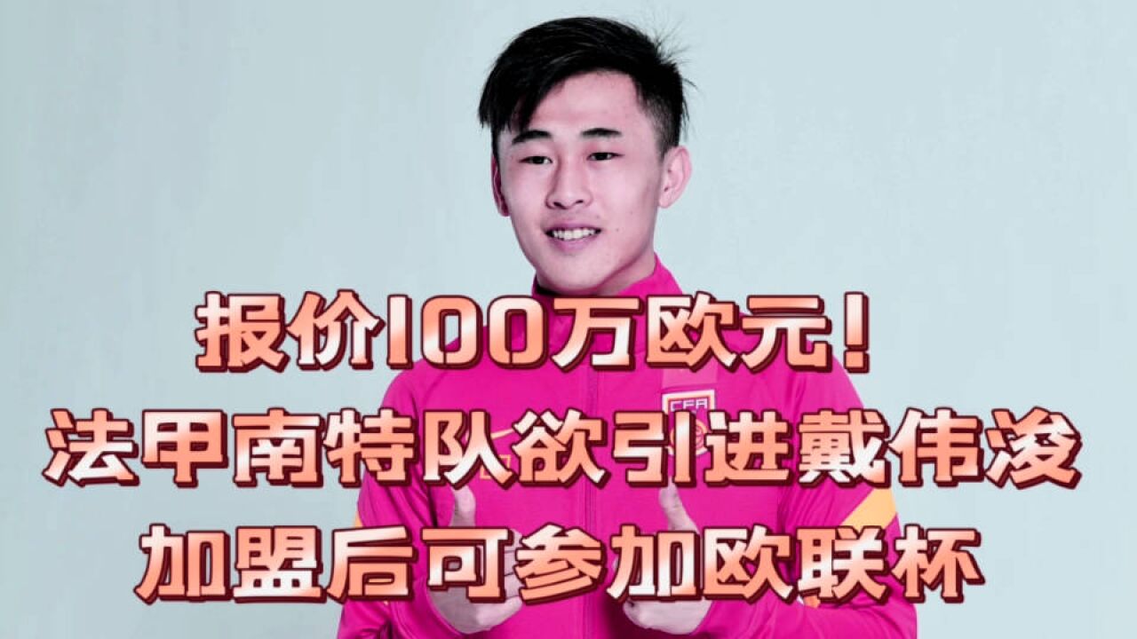 报价100万欧元!法甲南特队欲引进戴伟浚,加盟后可参加欧联杯