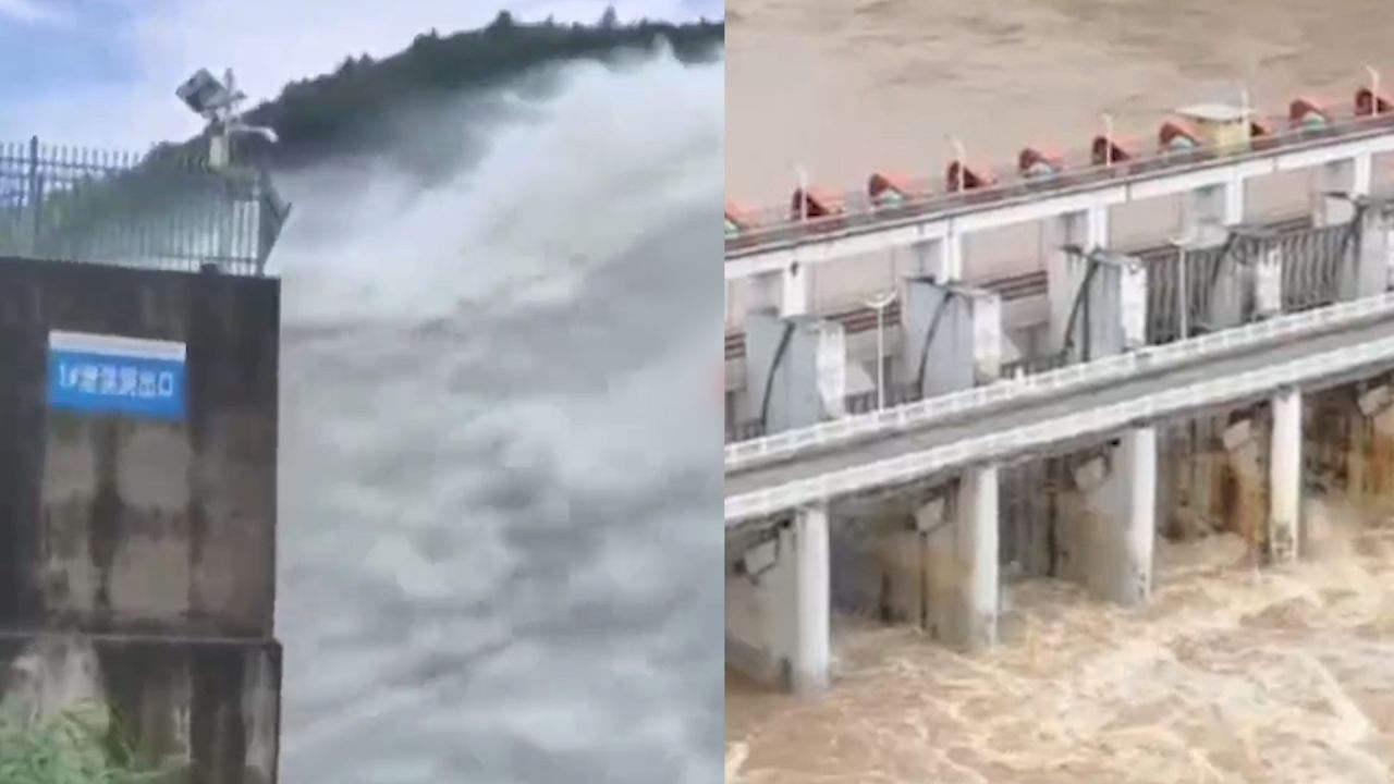 现场画面:湖南永州洪水过境 水库电站开闸泄洪 水流喷涌而出