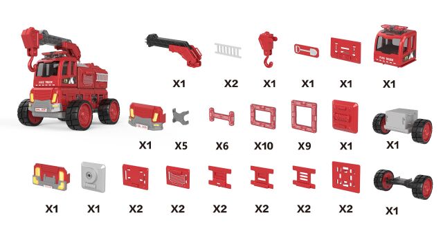 蛋宝乐简装版磁力片消防车【消防吊车拼装教程】