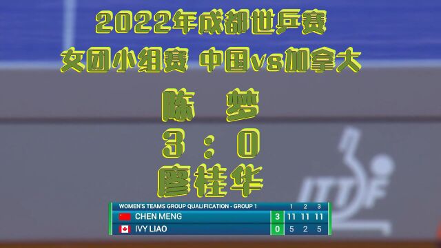 2022年成都赛中国30加拿大:陈梦30廖桂华