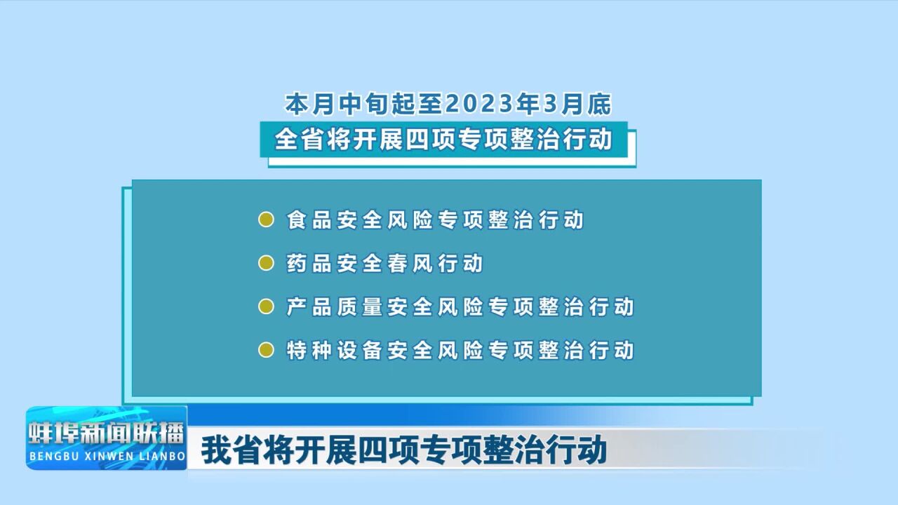 安徽省将开展四项专项整治行动