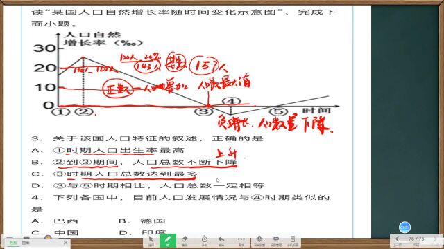 2022初中地理期末高频考点题型,人口曲线图如何判断,这题你会吗 #初一地理 #初二地理生物结业考试