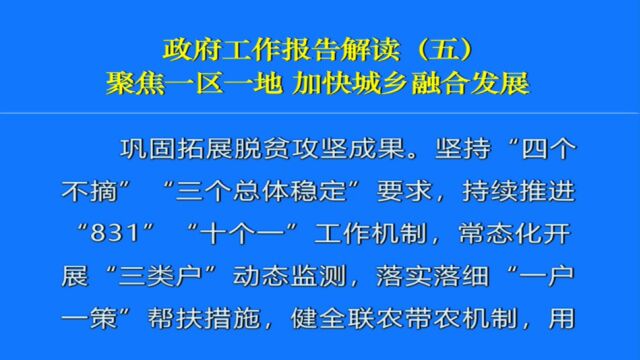 政府工作报告解读(五):聚焦一区一地 加快城乡融合发展