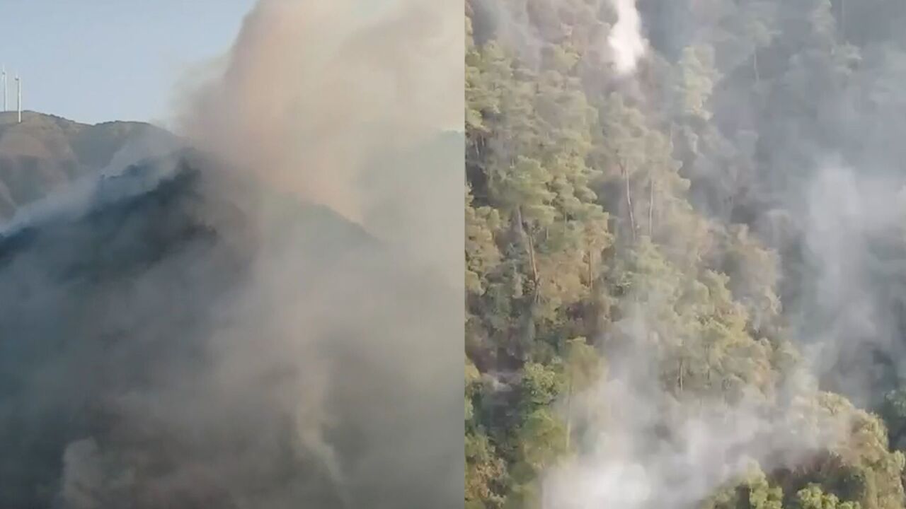 航拍广西兴安山火:火线长1.6公里 过火面积超240亩