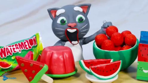 美食动画：汤姆猫第一次品尝自己种的西瓜，手艺真是太棒啦！